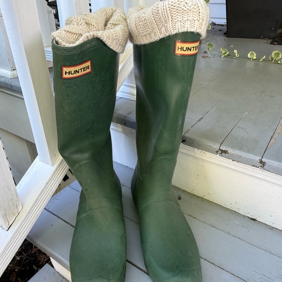 Hunter Green Boots with Cream Cuffs - Picture 1 of 4
